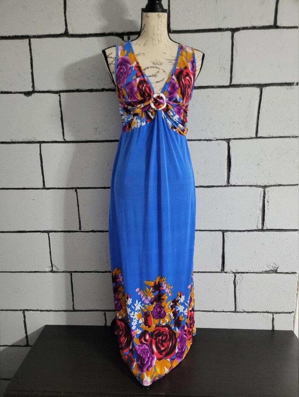 BUNDLE SALE!  Floral Blue Maxi Knot Dress Sz M